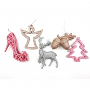 Новогоднее украшение подвес M2 глиттер пластик в ассортимент - Фото