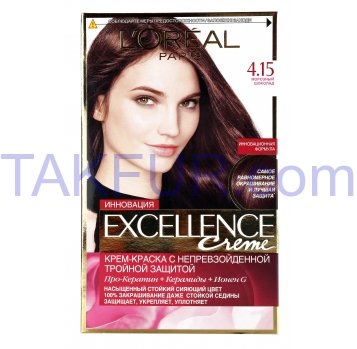Крем-краска д/волос L`Oréal Paris Excellence Creme 4.15 1шт - Фото
