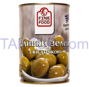 Оливки Fine Food зеленые с косточкой крупные 420г - Фото