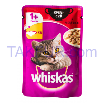 Корм Whiskas 1+ Крем-суп с говядиной для взрослых котов 85г - Фото
