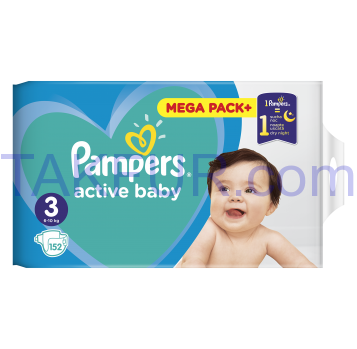 Подгузники Pampers Active Baby Midi детские 6-10кг 152шт - Фото