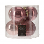 Набір прикрас новорічних у формі куль рожевий колір 6 штук по 80 мм - Фото