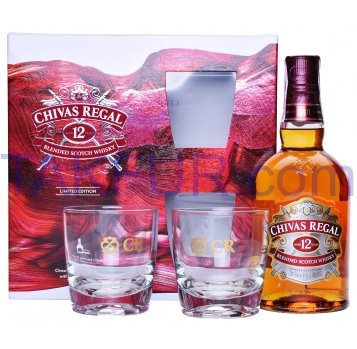 Набір Віскі Chivas Regal 12 років 40% 0,7л + 2 склянки - Фото
