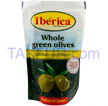 Оливки Ibérica зеленые с косточкой 170г - Фото