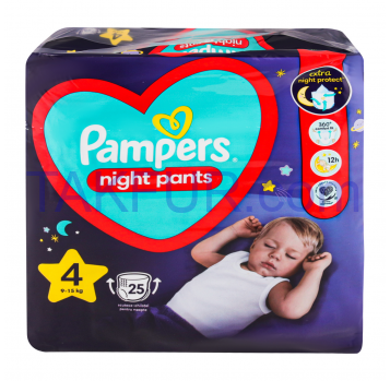 Трусики-подгузники Pampers Night pants 9-15кг 4 25шт/уп - Фото
