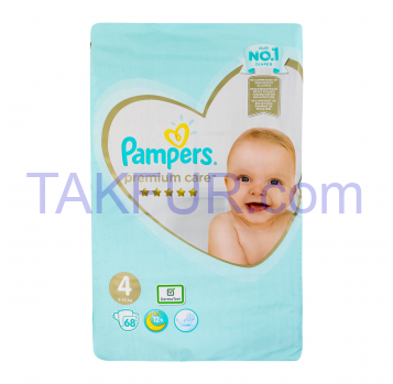 Подгузники Pampers Premium care 4 для детей 9-14кг 68шт/уп - Фото