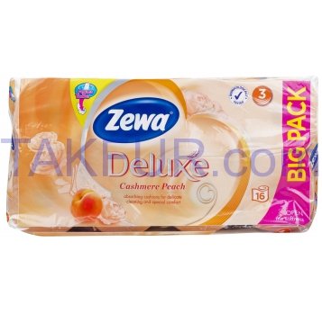 Бумага туалетная Zewa Deluxe c ароматом персика 16шт - Фото