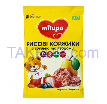 Лепешки Milupa рисовые с грушей и ягодами для детей 40г - Фото