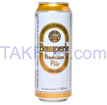 Пиво Brauperle Premium Pils светлое фильтров 4,5% 500мл ж/б - Фото