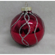 Шар 65 мм графика стеклянный с ручной росписью красный - Фото