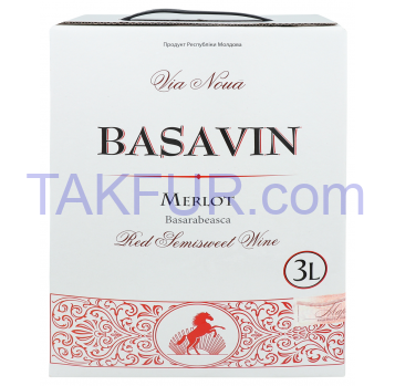 Вино Basavin Merlot красное полусладкое 12.5% 3л - Фото