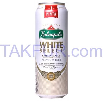 Пиво Kalnapilis White Select светлое нефильтр 5% 0,568л ж/б - Фото