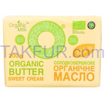 Масло Organic Milk сладкосливочное органическое 82,6% 200г - Фото