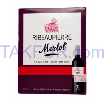 Вино Ribeaupierre Мерло виноградное сухое красное натур 3л - Фото