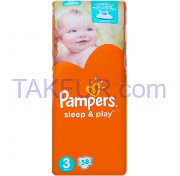 Подгузники Pampers Sleep & Play Midi 3 для детей 4-9кг 58шт - Фото