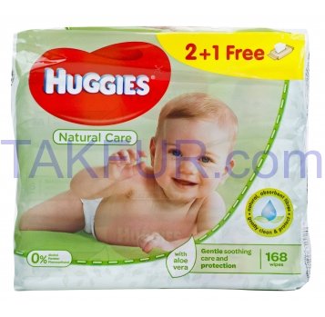 Салфетки влажные Huggies Natural Care детские 56шт*3уп 168шт - Фото