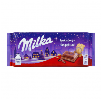 Шоколад Milka молочный с начинкой и печеньем с имбирем 100г - Фото