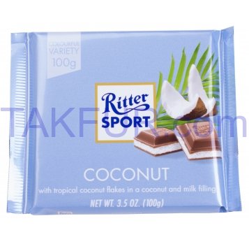 Шоколад Ritter Sport молочный с начинкой кокос-молочн 100г - Фото