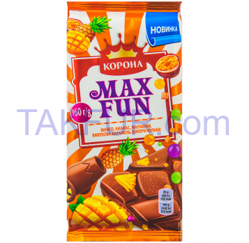 Шоколад Корона Max Fun молочный с фруктовыми кусочками 160г - Фото