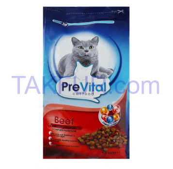 Корм Prevital с говяд/овощ сухой для взрослых кошек 1,8кг - Фото