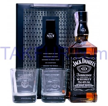 Виски Jack Daniel`s Tennessee 40% 0,7л+2 стакана подар упак - Фото