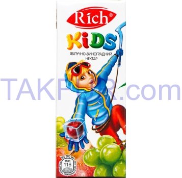 Нектар Rich Kids Яблочно-виноградный осветл купаж 0,2л - Фото