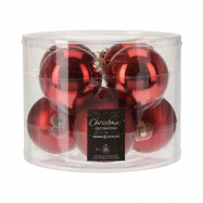 Набір прикрас новорічних у формі куль червоний колір 8 штук по 70 мм - Фото