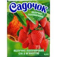 Сок Садочок Яблочно-клубничный с мякотью 0,2л - Фото