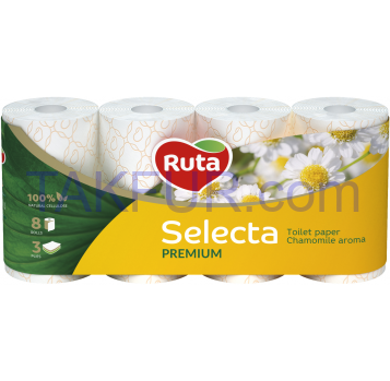 Бумага туалетная Ruta Selecta Premium трехслойная 8шт - Фото
