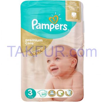Подгузники Pampers Premium Care 3 для детей 6-10кг 60шт - Фото