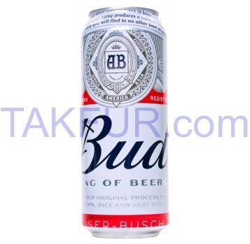 Пиво Bud светлое пастеризованное 5% 0,5л жестяная банка - Фото