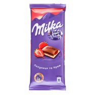 Шоколад Milka с кремовой и клубничной начинкой 90г - Фото