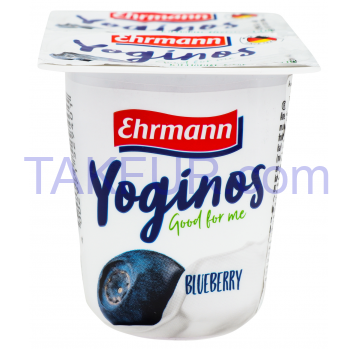Йогурт Ehrmann Yoginos черника пастеризованный 0,1% 100г - Фото