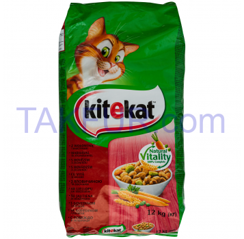 Корм для кошек Kitekat с говядиной и овощами сухой 12кг - Фото