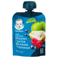 Пюре Gerber Яблоко Груша Малина Черника д/детей с 6 мес 90г - Фото