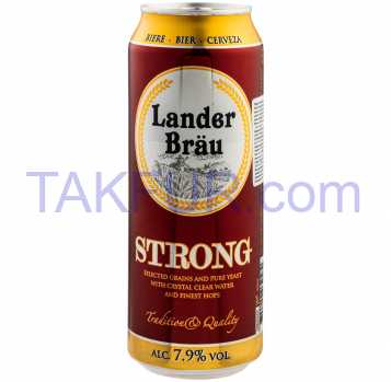 Пиво Lander Bräu Strong светлое фильтрованное 7,9% 500мл ж/б - Фото