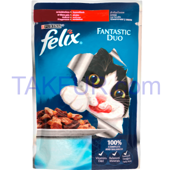 Корм Felix Fantastic Duo с индейкой и печенью для кошек 100г - Фото