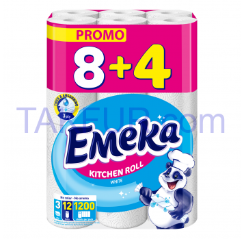 Полотенца бумажные Emeka White 8+4 рул - Фото