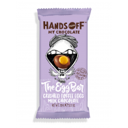 Шоколад яичный Hands Off молочный с кусочками карамели 110г - Фото