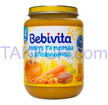 Пюре Bebivita тыкв/морк/говяд 190г - Фото