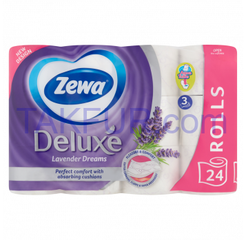 Бумага туалетная Zewa Deluxe c ароматом лаванды 24шт - Фото