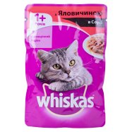 Корм д/взрослых котов Whiskas с говядиной в соусе 100г - Фото