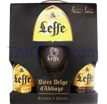 Набор Leffe Blonde&Brune 6.5-6.6% 2*0.75л+бокал - Фото