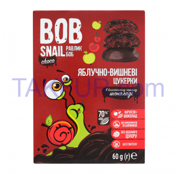 Конфеты Bob Snail яблочно-вишневые в черном шоколаде 60г - Фото