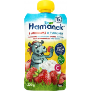 Пюре Hamanek Яблоко с клубникой и творогом для детей 120г - Фото