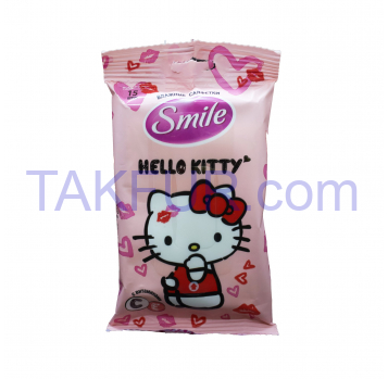 Cалфетки влажные Smile Hello kitty с витаминами 15шт - Фото