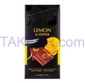 Шоколад Cachet со вкусом лимона и черным перцем черный 100г - Фото