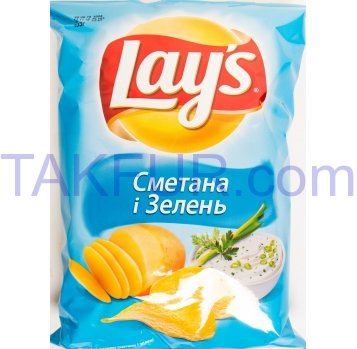 Чипсы Lay`s картофельные со вкусом сметаны и зелени 133г - Фото