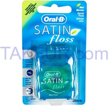 Зубная нить Oral-B Satin Floss мятная 25м - Фото