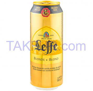 Пиво Leffe Blonde светлое жестяная банка 0.5л - Фото